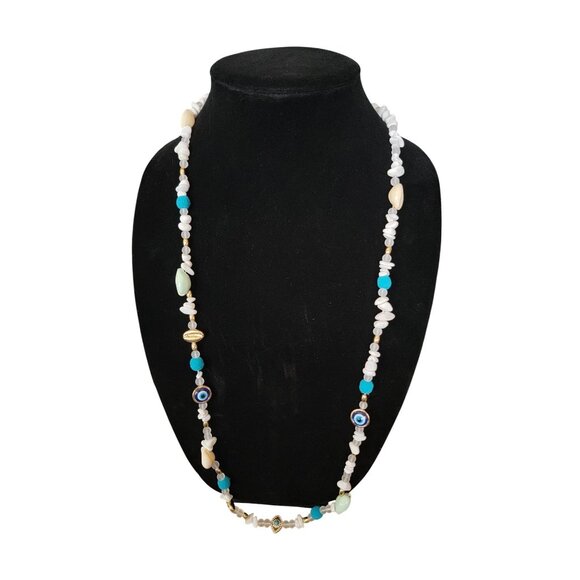 Rebecca Minkoff Beaded Shell & Turquoise Statement Necklace Gold Accents NWT - Picture 1 of 7